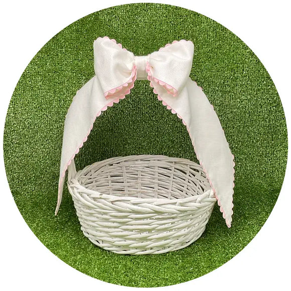Custom White Cotton Pique Bow with Trim