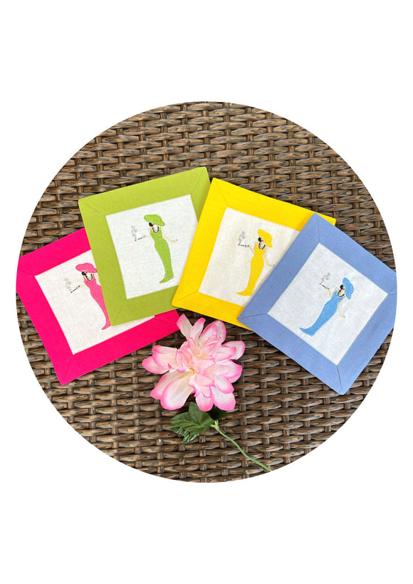 Vintage Lady Colorful Cocktail Napkins/Coasters