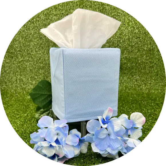 Blue Cotton Pique Tissue box Cover