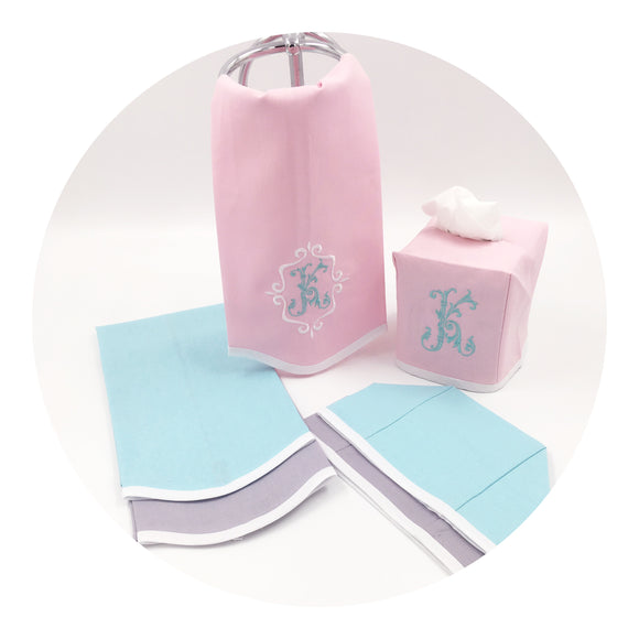 Linen Blend Tissue Box and Guest Towel Set