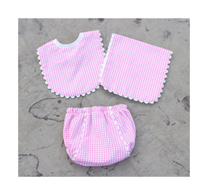 Gingham Bib, Burp Cloth and Diaper Cover Set