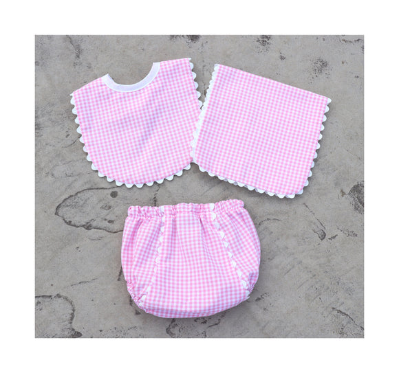 Gingham Bib, Burp Cloth and Diaper Cover Set