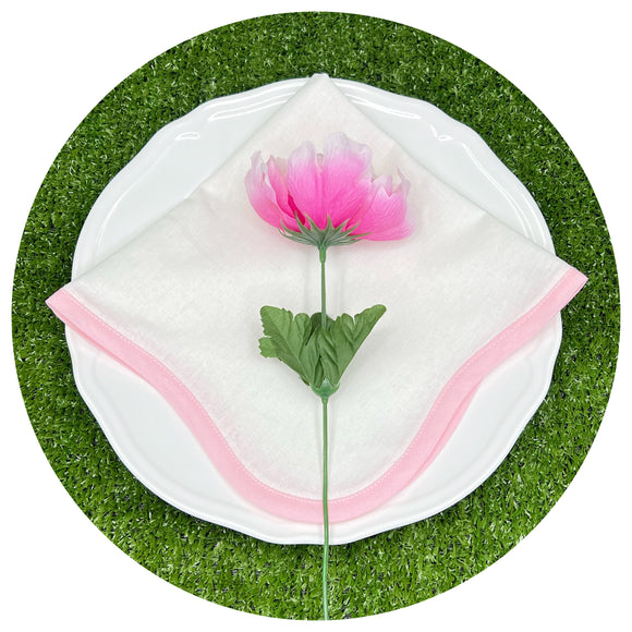 Linen Blend Scalloped Napkins with Pink Trim