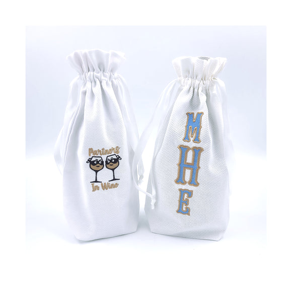 White Cotton Pique Wine Bottle Gift Bag