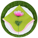 Linen Blend Scalloped Napkins with Pink Trim